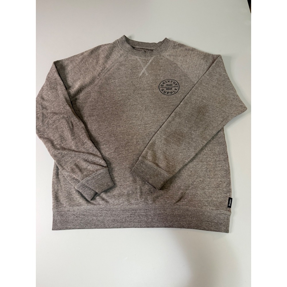 Brixton Trade Mark Supply Mens Gray Raglan Graphic Crewneck Sweatshirt Small